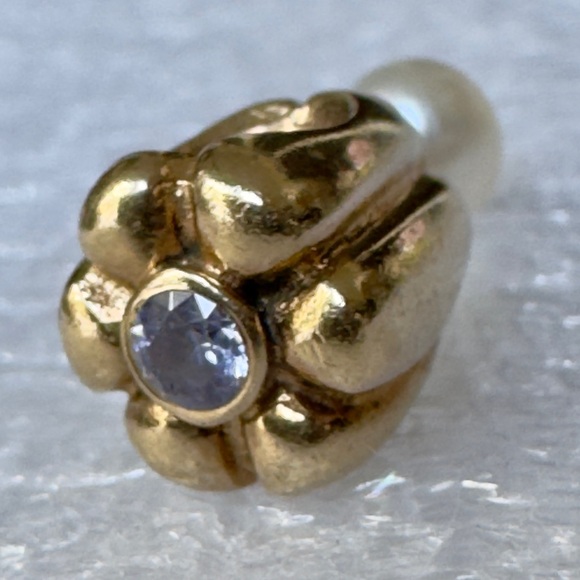 GENUINE PANDORA 14K GOLD WHITE PEARL LAVENDER CZ CHARM 750238LCZ RETIRED - Picture 5 of 11